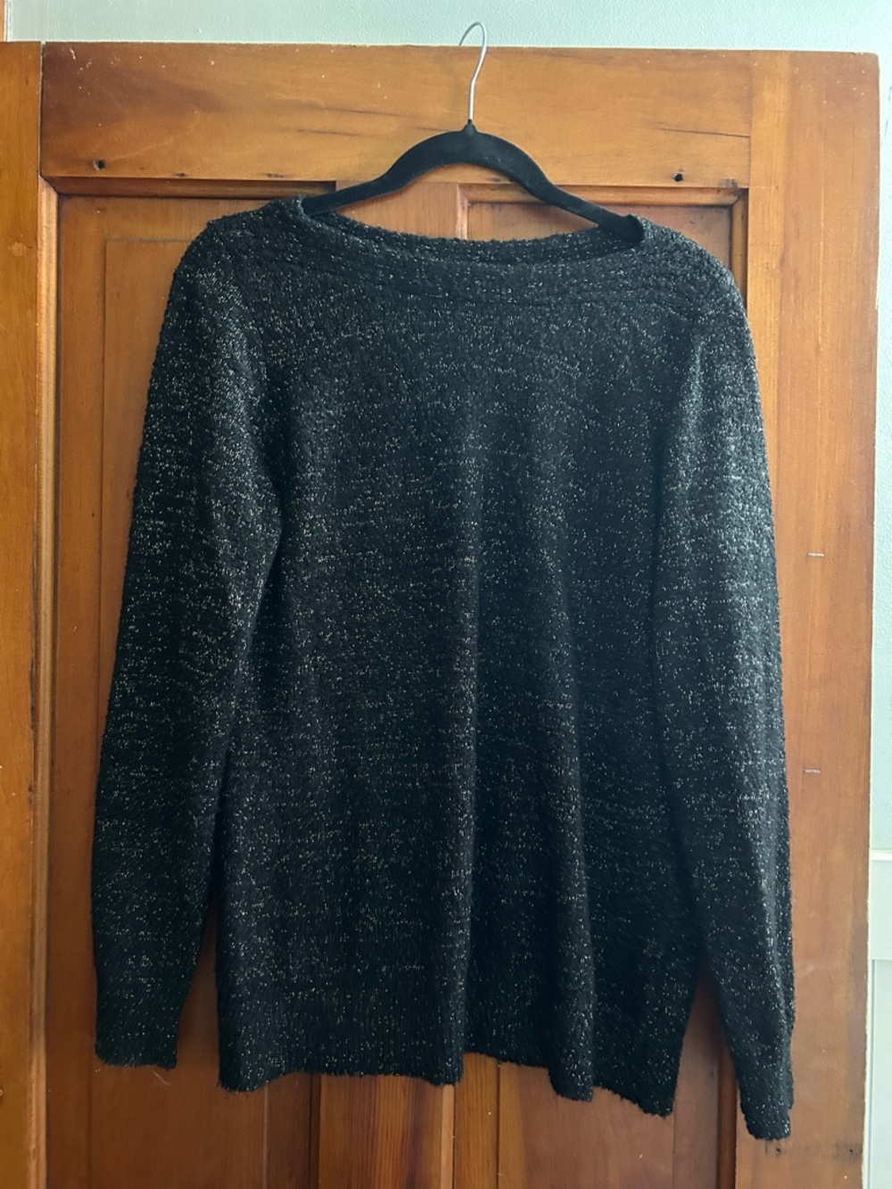 croft & barrow Black Metallic-Thread Scoop Neck Sweater